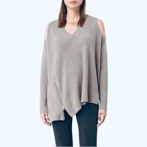 ALLSAINTS Gray Open Shoulder Wool Alpaca Ribbed Sweater Small